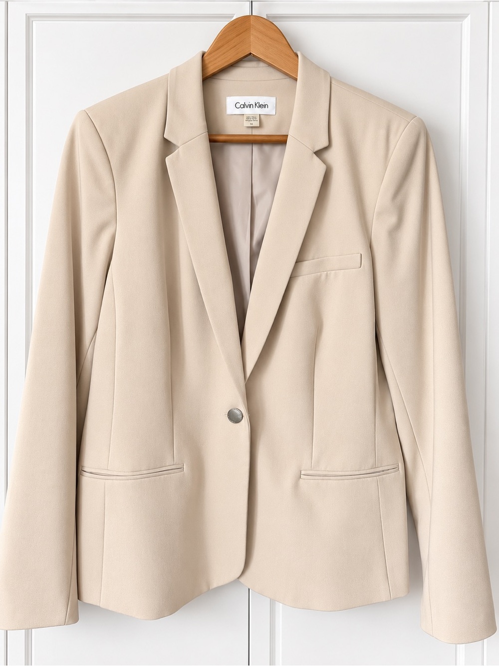 Calvin Klein Cream Beige Tailored One-Button Blazer Size 14
